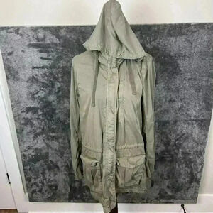 James Perse Yosemite Green Parka Utility Jacket Full Zip Hooded Cargo Size 4